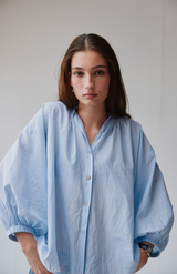 Mahsa Blue + White Stripe Boheme Everyday Blouse