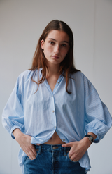 Mahsa Blue + White Stripe Boheme Everyday Blouse