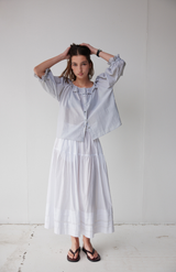 Mahsa Pinstripe Fine Heritage Stripe Bon Ruffle Blouse