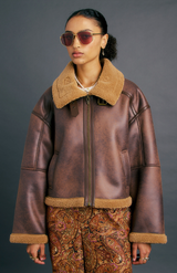 Karen Walker Brown/Chestnut Cropped Aviator Jacket