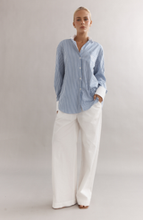 Caitlin Crisp Demin Stripe Varsity Shirt