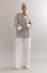 Caitlin Crisp Mocha Stripe Varsity Shirt