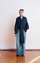 Mahsa Cotton Voile Navy Bow Blouse