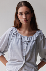 Mahsa Pinstripe Fine Heritage Stripe Bon Ruffle Blouse