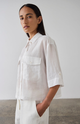 Laing White Cropped Tab Shirt