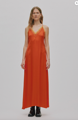 Rabens Saloner Deep Mandarin Contrast Lace Camisol Dress