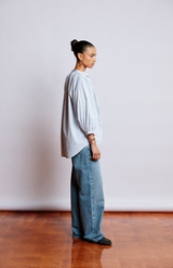 Mahsa Cotton Stripe Cloud Grey Stripe Everyday Blouse