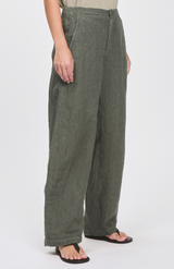 Transit Green Linen Elast Staight Leg Pant