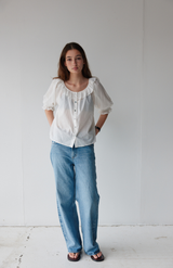 Mahsa Cream Cotton Voile Bon Ruffle Blouse
