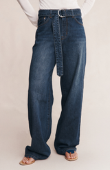 Marle Dark-Wash Belted Wide Leg Jean