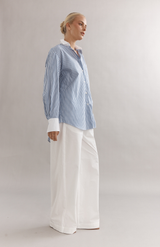 Caitlin Crisp Demin Stripe Varsity Shirt