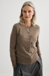 Laing Cocoa Marle Cashmere Crewneck Cardigan