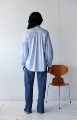 Mahsa Pale Blue Stripe Boheme Cotton Bow Blouse