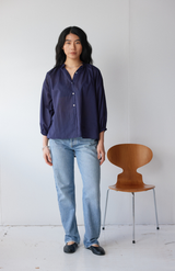 Mahsa Indigo Navy Cotton Voile Everyday Blouse