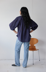 Mahsa Indigo Navy Cotton Voile Everyday Blouse