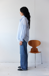 Mahsa Pale Blue Stripe Boheme Cotton Bow Blouse