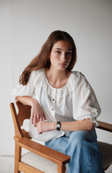 Mahsa Cream Cotton Voile Bon Ruffle Blouse