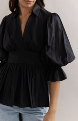 Caitlin Crisp Black Poplin Elena Blouse