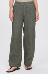 Transit Green Linen Elast Staight Leg Pant