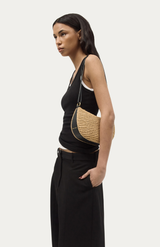 Deadly Ponies Natural Raffia + Black Mini Sling Bag