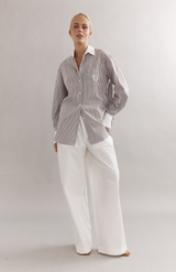 Caitlin Crisp Mocha Stripe Varsity Shirt