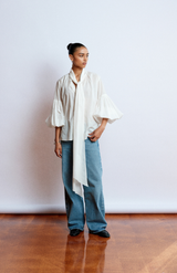Mahsa Cotton Voile Cream Bow Blouse