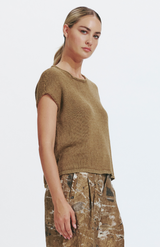 Transit Par-Such Mustard Knit Melange Tee