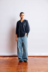 Mahsa Indigo Navy Cotton Voile Everyday Blouse