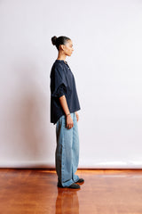 Mahsa Indigo Navy Cotton Voile Everyday Blouse