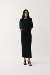 Rebe Black Column Cape Dress