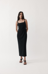Rebe Black Column Cape Dress