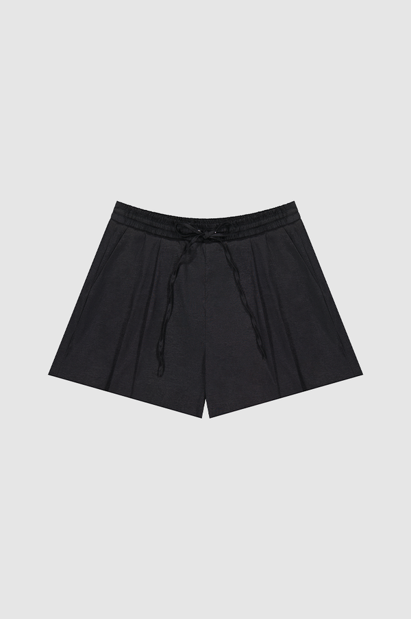 REBE Black Taffeta Drawstring Shorts
