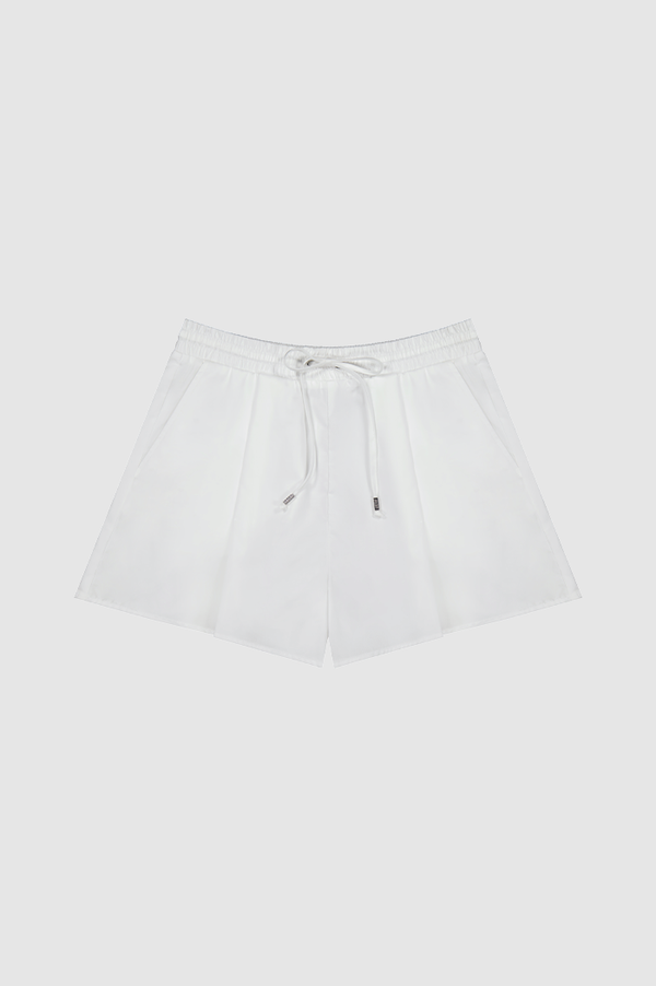REBE White Cotton Drawstring Shorts
