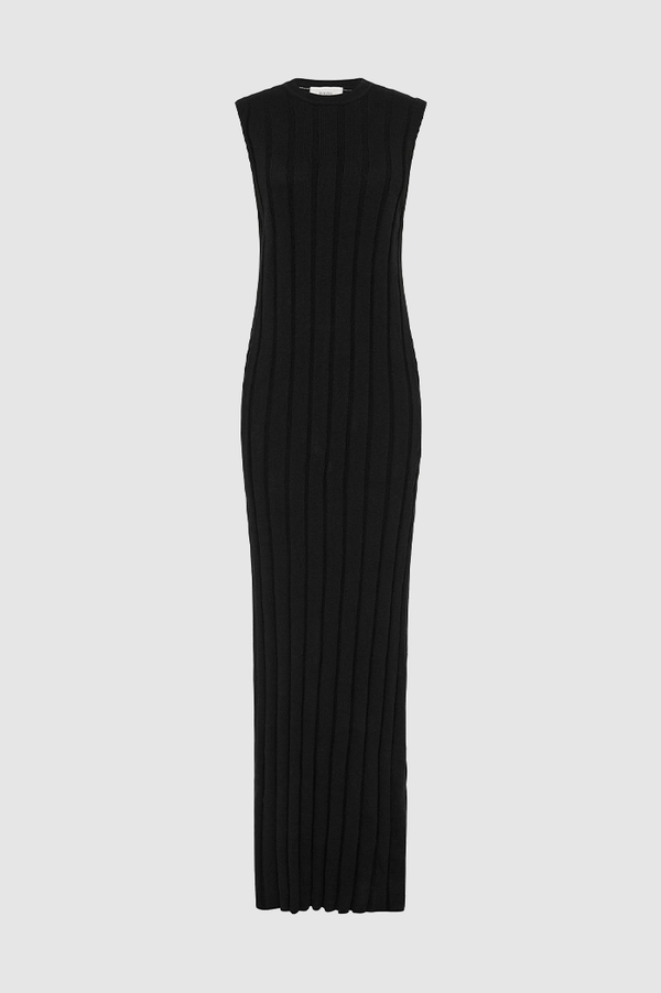 Bassike Black Ribbed Knit Column Dress