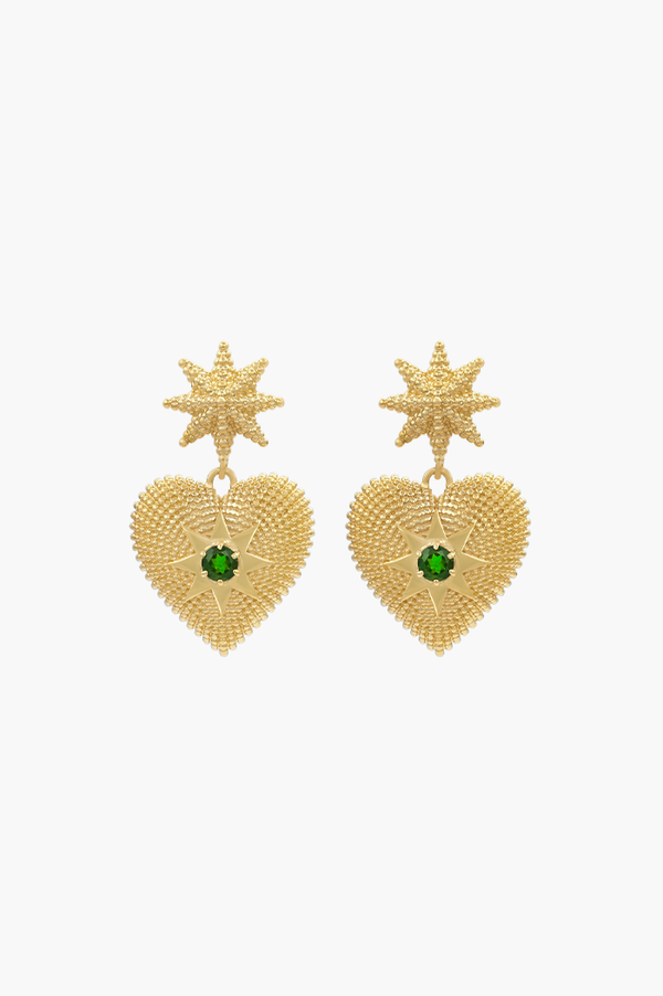 Zoe & Morgan 22k Gold Plate with Chrome Diopside Brave Heart Earrings