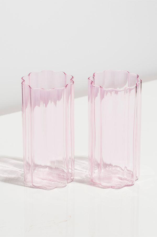 Fazeek Pink Wave Highball Glass | Set Of 2