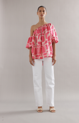 Caitlin Crisp Pink Abstract Silk Emmie Blouse