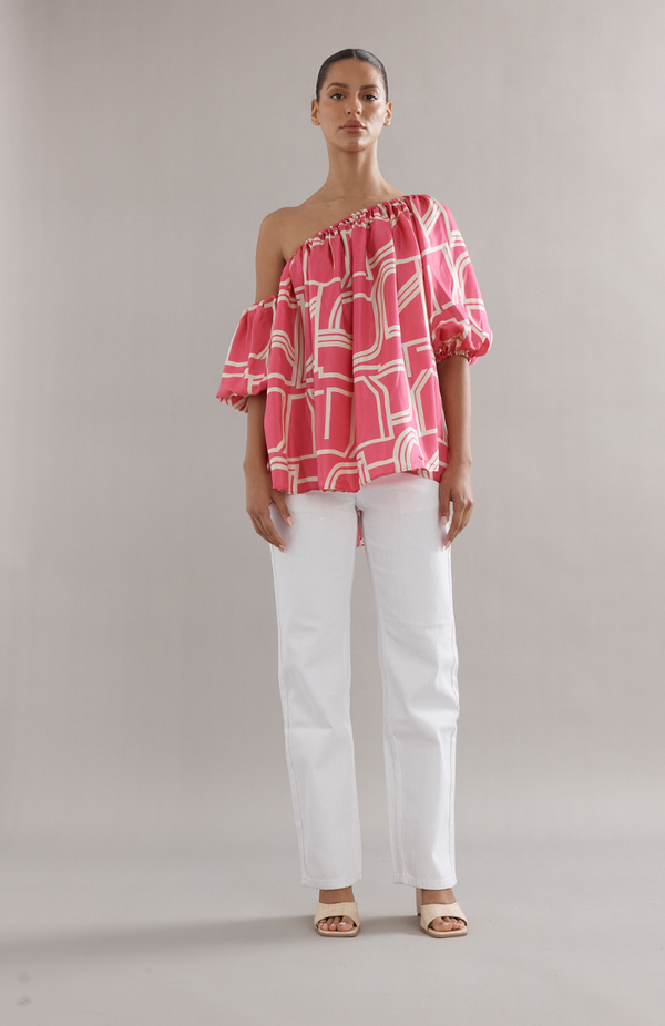 Caitlin Crisp Pink Abstract Silk Emmie Blouse