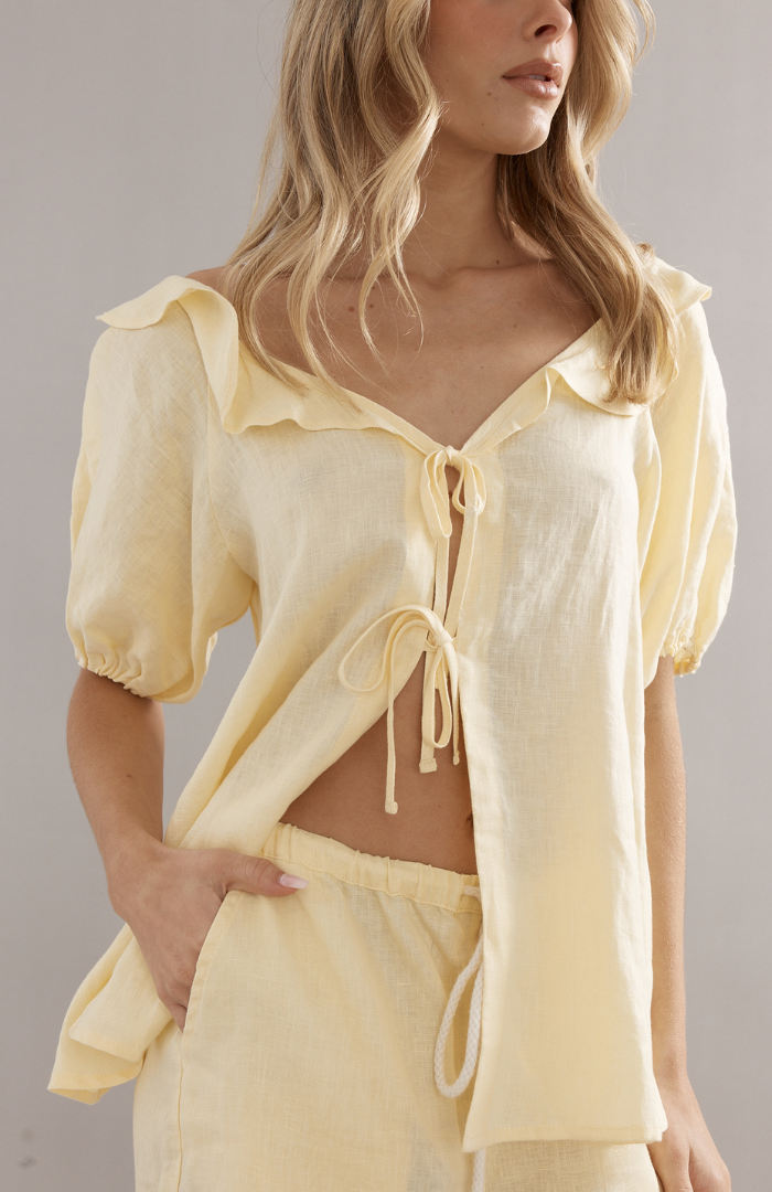 Caitlin Crisp Yellow Linen Little Darling Blouse