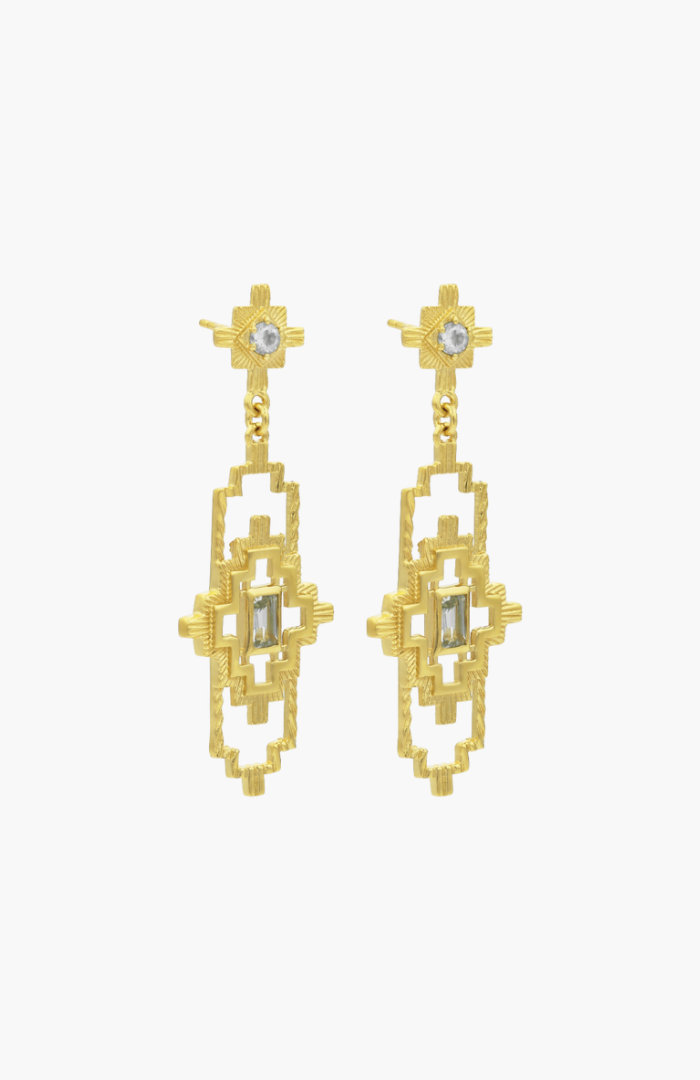 Zoe & Morgan 22k Gold Plate with Aquamarine and White Zircon Munay Earrings