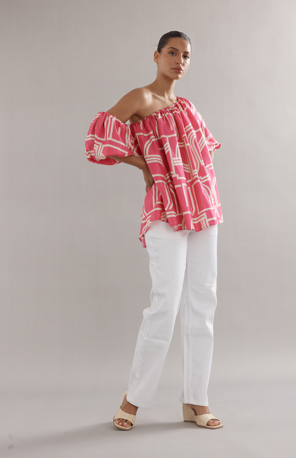 Caitlin Crisp Pink Abstract Silk Emmie Blouse