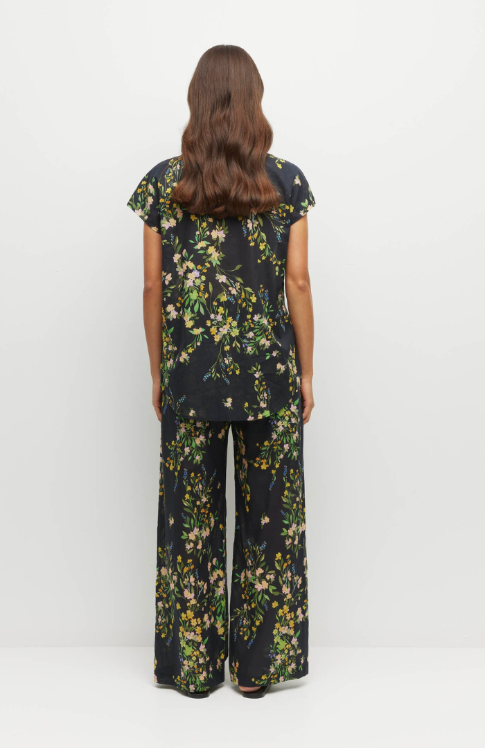Juliette Hogan Dark Garland Cotton Painted Petals Eleanor Shirt
