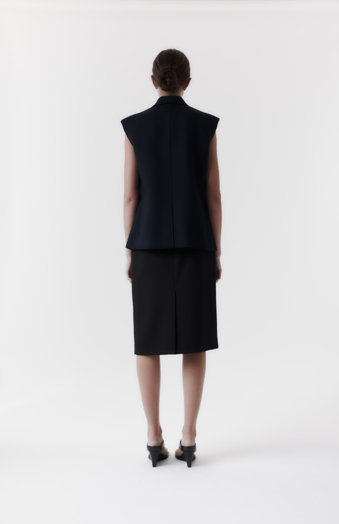 Rebe Navy Lapal Long Vest