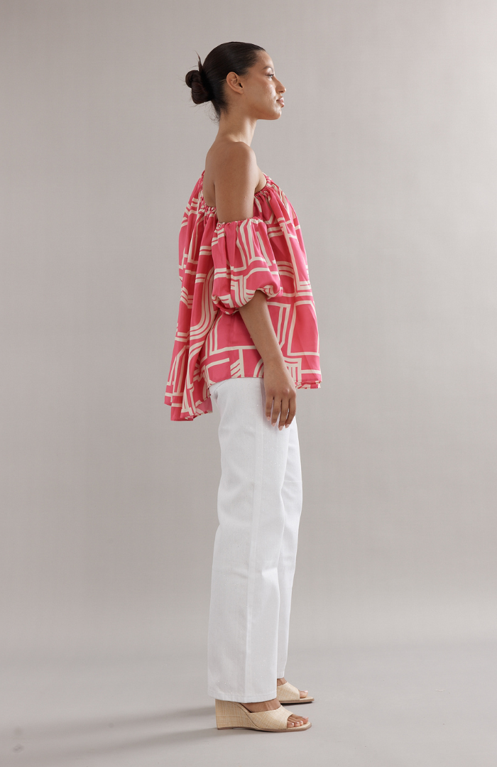 Caitlin Crisp Pink Abstract Silk Emmie Blouse