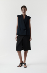 Rebe Navy Lapal Long Vest