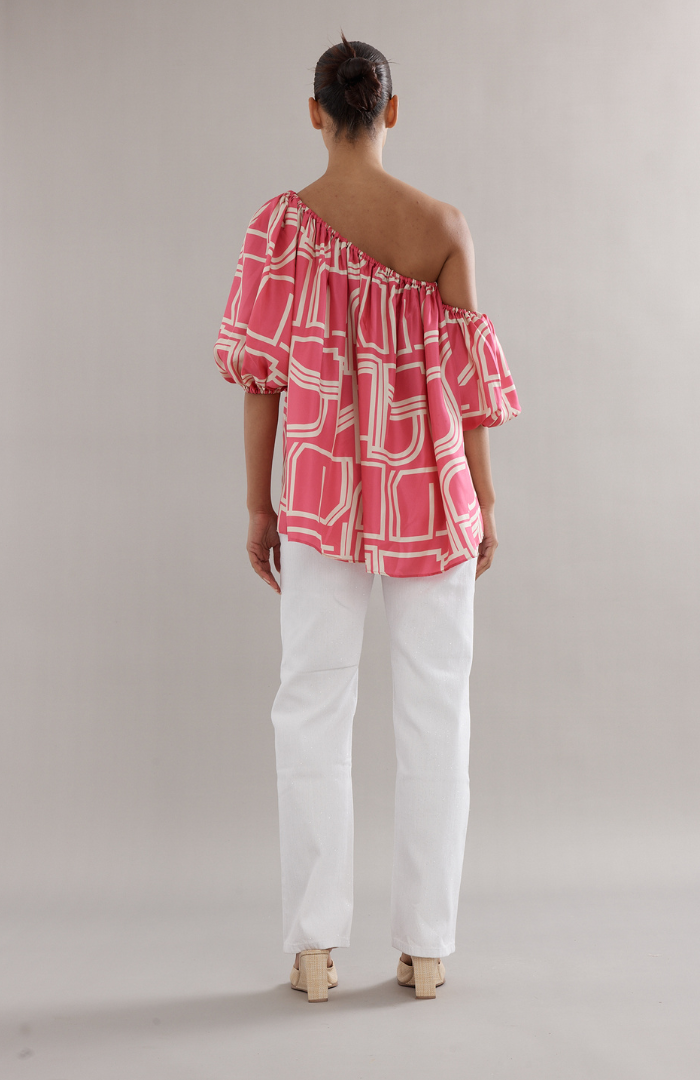 Caitlin Crisp Pink Abstract Silk Emmie Blouse