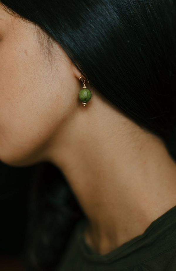 Charlotte Penman Gold Greenstone Kōpū Earrings