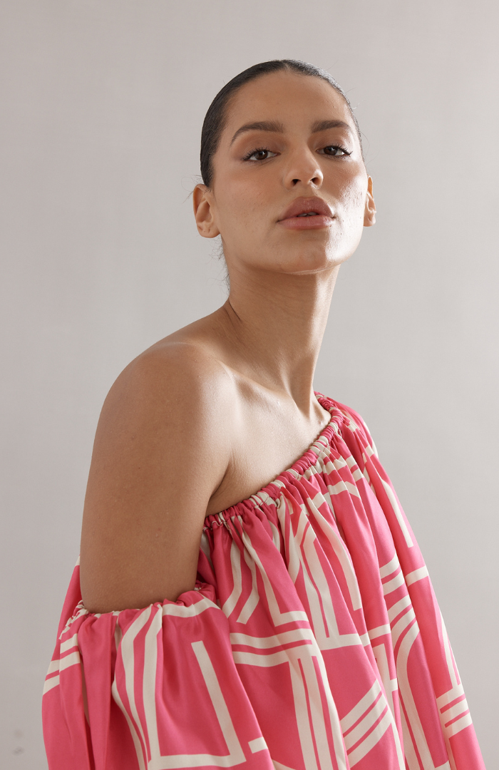 Caitlin Crisp Pink Abstract Silk Emmie Blouse