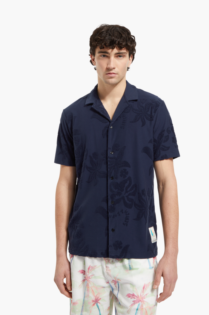 Scotch & Soda Navy Blue Terry Jacquard T-Shirt