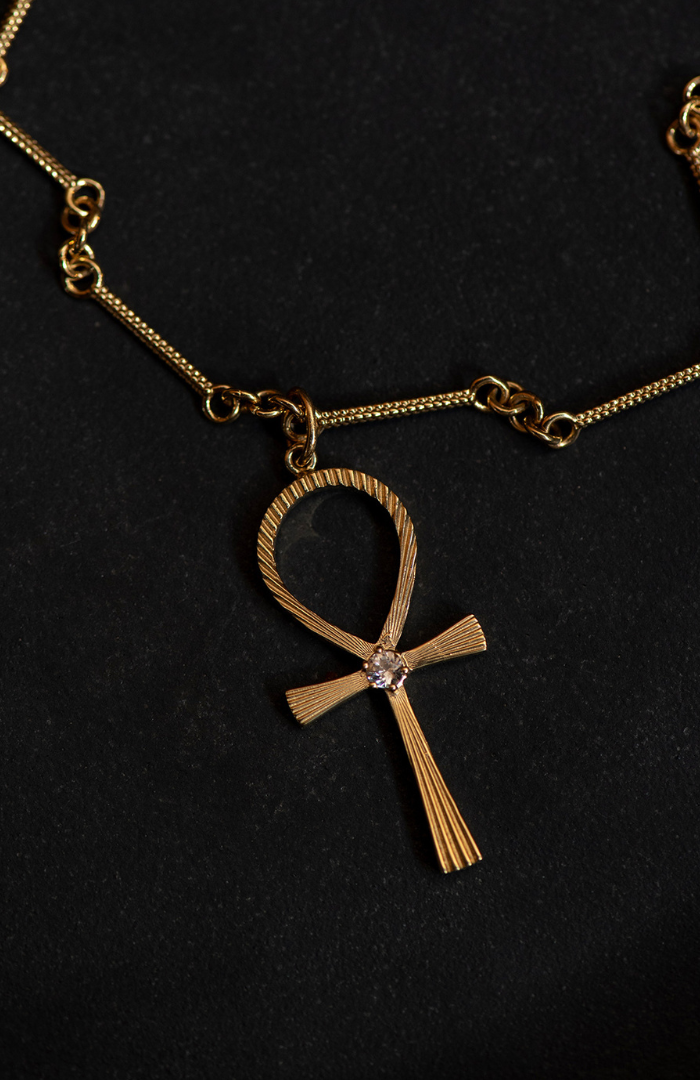Shop Zoe Morgan 22K Gold Plate With Peach Zircon Ankh Necklace